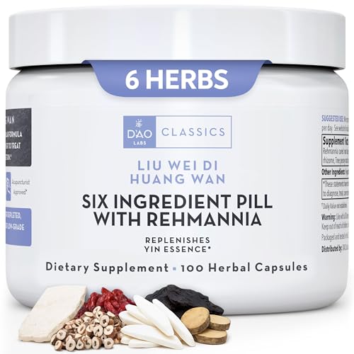 D’AO Labs Six Ingredient Pill with Rehmannia - Liu Wei Di Huang Wan - Herbal Capsules. 100 Capsules.