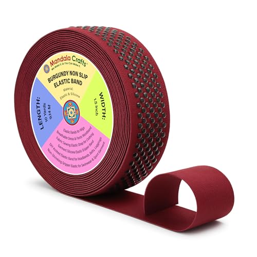 Mandala Crafts 1.5 Inch Burgundy Non Slip Silicone Gripper Elastic Band