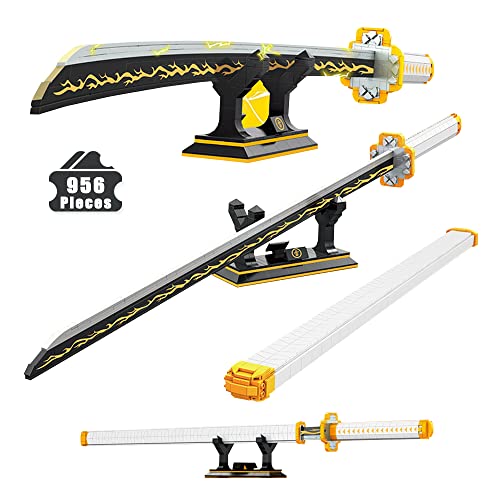 956 teiliger Demon Slayer Schwert Baustein, 98,6 cm Samurai Zenitsu Schwert Set mit Scheide und Ständer, Cosplay Anime Schwerter, handgefertigtes Katana-Samurai-Schwert, gutes Geschenk für Jungen Cover