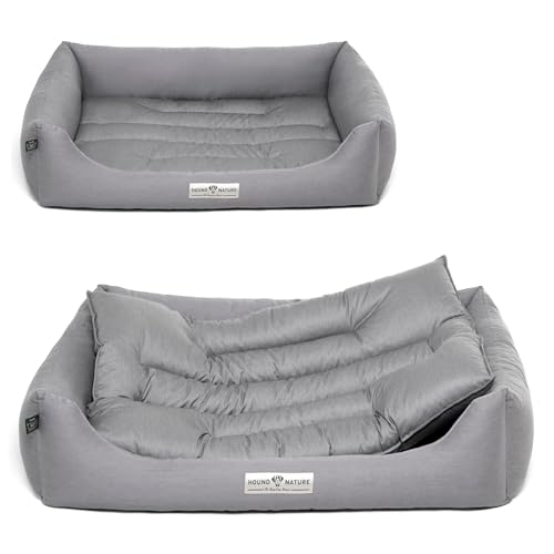 HOUND & NATURE Cama ecológica para perros Bern | Suave y suave | Talla L para perros grandes - Cama para perros acogedora lavable con cojín reversible (L - 105 x 75 cm, gris claro)