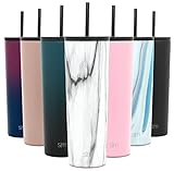 Simple Modern Classic Insulated Tumbler with Straw and Flip Lid - Stainless Steel Water Bottle Iced Coffee Travel Mug Cup 28oz (830ml) Pattern: Carrara Marble