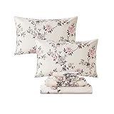 FADFAY Floral Sheets Set Queen Vintage Rose Floral Bedding Shabby Grey and Pink Peony Printed Sheets