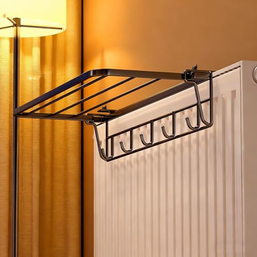 WTJDCCY Balda Radiador Extensible, Estanteria Sin Taladro, Perchero tendederos, Impermeable y Resistente a La Humedad, Cubre Radiadores para El Hogar(Black,55x21x10cm/22x8x4in)