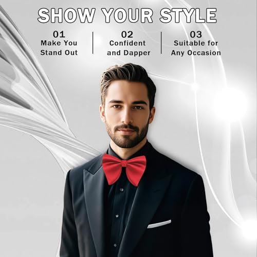 Image of Mens Bow Tie Pre Tied Oversized Bow Ties for Men Satin Bowties for Tuxedo Wedding Party Banquet