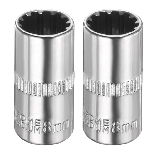 sourcing map 2pcs 12 Points Socket 1/4" Drive 8mm Metric Shallow Impact Socket Cr-V Steel Chrome Plating Flip Sleeve Nut Driver Wrench for Home Auto Nuts Bolts Repair