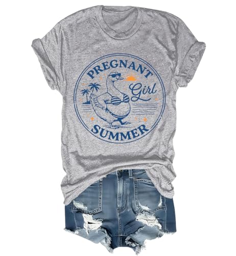 Pregnant Girl Summer Shirt Funny Goose Mom Summer Vacation Pregnancy Announcement Shirt Grey
