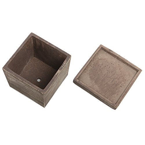 Mygift 5 X 5 Inch Brown Wood Textured Cement Planters Flower Pots With Removable Saucers, Set Of 2 #TOP4