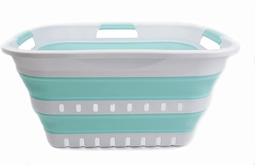 Miniatura 2 de SAMMART Cesta de plástico plegable de 3 asas de 30 litros (8 galones), contenedor de almacenamiento plegable y organizador para ahorrar espacio