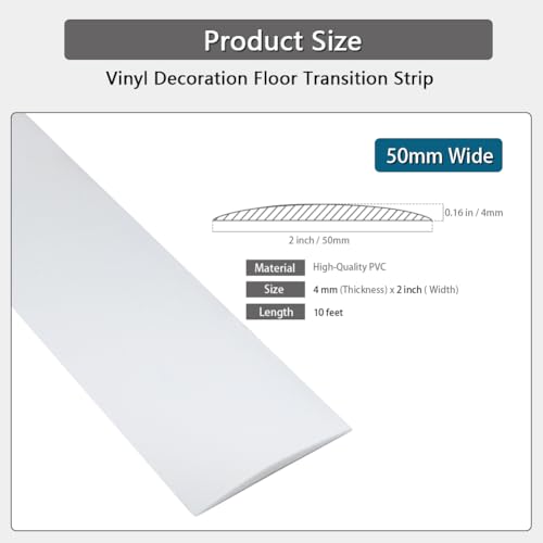 Bande de transition vinyle plat blanc 5 cm avec adhésif dos solide premium