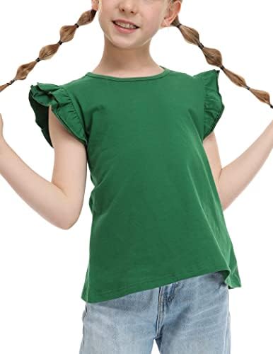 Flypigs Girls T Shirt Flutter Short Sleeve Top for Toddler Girl Basic Cotton Tee Soft Blouse Green 5-6 Years