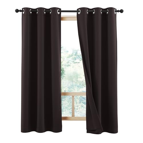 Image of NICETOWN 100% Blackout Curtains, Thermal Insulated & Energy Efficiency Window Draperies with Same Color Liner, Noise Reducing Small Drapes for Living Room (Coffee Brown, 42 inch W x 63 inch L, 2 Panels)