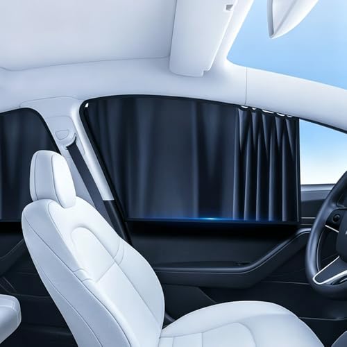 Image of Tesstudio Magnetic Side Window Sunshade Curtains for Tesla Model Y/3, Retractable Privacy Shades with 100% Light Blocking, 4PCS Front & Rear Side Windows Set (My 2020-2025.02/Y Juniper 2025.03+)