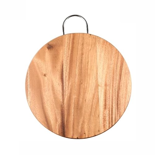 SDVantage - Tabla de cortar redonda de madera de acacia de 33 x 27 cm, con asa, perfecta para preparar comidas, servir y cocinar en casa