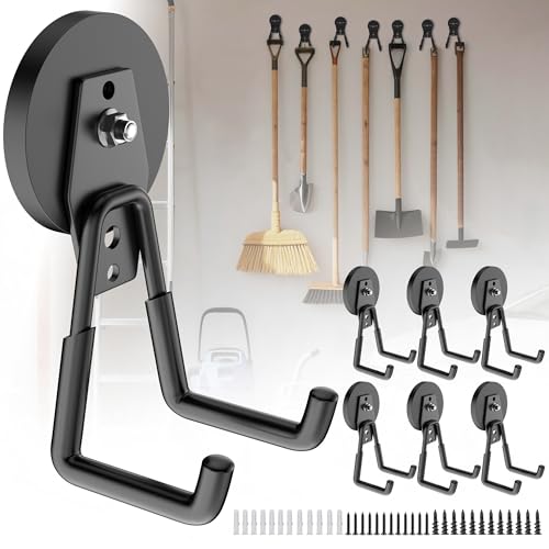 SANGIFT 6 Pack Extra Large Magnetic Hooks Heavy Duty, D66 Industrial-Grade Neodymium Strong Magnet Hooks, Magnetic Utility Storage Hooks, Magnetic Tool Hook for Garage Garden Kitchen Cruise Hanging