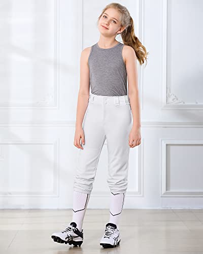 Stelle Girls\' Softball Pants Youth Kids Baseball Pants Fastpitch Pants with Pockets Boys Tee Ball (White, M)