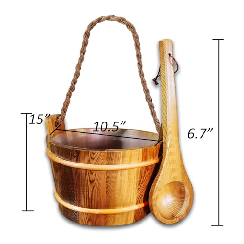 image for BESTNEWIE Red Cedar Sauna Bucket and Ladle with Sauna Hat and Sauna Se