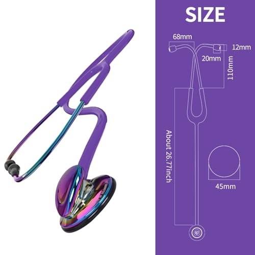 MaiWieel-Classic Stethoscope Rainbow Purple Single Head Stethoscope for Nurses Doctor,EMT Student,Home Medical, Estetoscopio Doctor Accessories Medical Supplies.Alloy Chestpiece,Soft Eartips (Rainbow Purple)