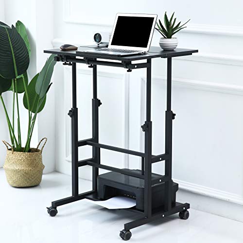 Unicoo- Mobile Standing Desk, Height Adjustable Sit Stand Workstation, Rolling Standing Desk, Stand Up Computer Desk With Dual Surface For Home Office(U101-Black) #TOP7