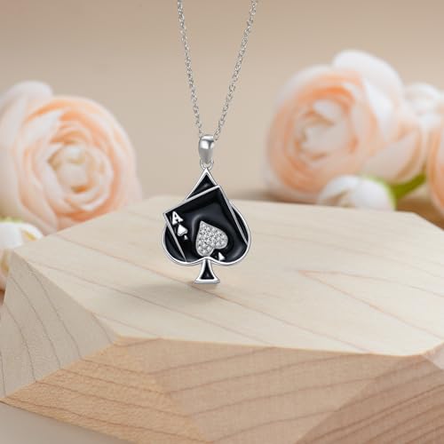 Ace Poker Necklace for Women 925 Sterling Silver Ace of Spades/Hearts/Queen Pendant Necklace Playing Card Jewelry Gifts3