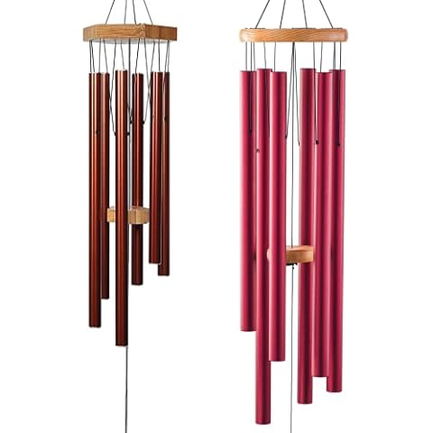 2 Pack Wind Chimes Gift Set - UpBlend Outdoors, 29” Copper-Red and 41” Red Wind Chimes Bundle, Copper Gifts, WindChimes Outdoors Clearance Cover