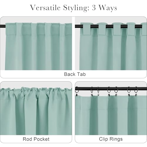 PONY DANCE Blackout Curtains Short - Bedroom Window Draperies Energy Efficient Thermal Insulated Back Tab/Rod Pocket Curtain Panels/Window Treatments for Kitchen, 42 W x 36 L, Mint Green, 2 Pieces