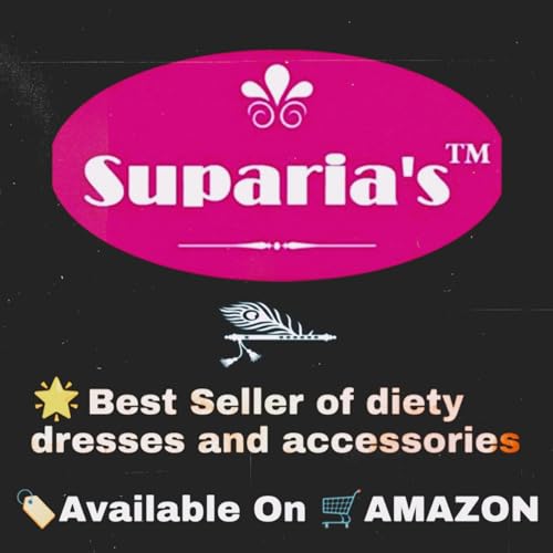 Image of Suparia's Laddu Gopal Ji Shringar Combo Saver Set of Mukut, Mala, Bansuri, Pagdi, Fan, Gadde /Singhasan, Nappy and 2 Dresses for Ladoo Gopal (Size: 0 no.)