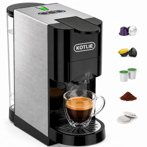 5 in 1 Single Serve Coffee Maker for K-Cup Pods Nespresso Original Dolce Gusto ESE 44mm and Ground Coffee 19 Bar Espresso Coffee Machine with Fast Brewing for Home Kitchen Office Classic