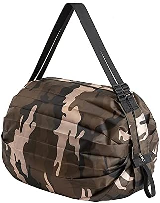Mozzyyee Portable Foldable Shopping Bag Large Capacity Multipurpose Storage Bag Sports Travel Shoulder Bag (Brown Camouflage)