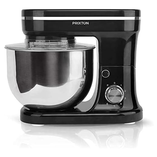 PRIXTON KR200 - Batidora Amasadora Reposteria Potencia 1200 W 6 Velocidades Bol Acero Inoxidable 5 litros 3 Accesorios Tapa Transparente - Negro