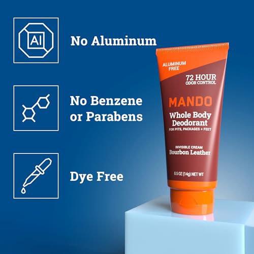 Mando Whole Body Deodorant - Mini Travel Size Invisible Cream Tube - 72 Hour Odor Control - Aluminum and Baking Soda Free, Skin Safe - .5 oz (Pack of 2) (Bourbon Leather) - Thumbnail 3
