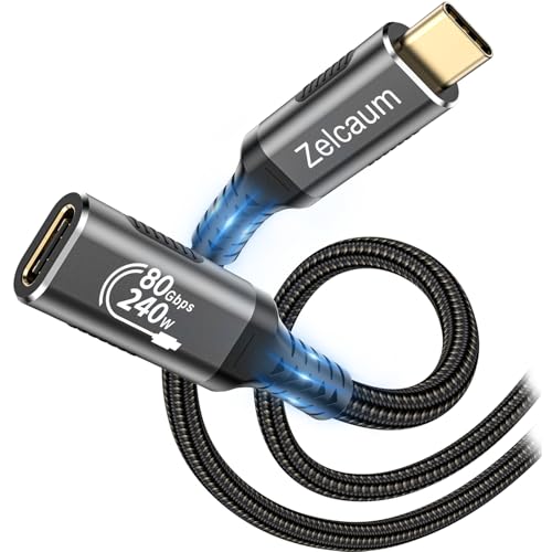 Zelcaum 120Gbps Bandwidth USB C Thunderbolt 5 Extension Cable 80Gbps Date Transfer Cable Extender 16K 8K 4K Video Sync Display 240W Charging Compatible with Thunderbolt 4/3 USB-C USB4 Gen4 2.6FT