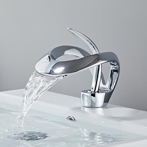 Waterfall Bathroom Tap Faucet Sink Tap 1 Hole Single Handle Modern Basin Mixer Tap Cold and Hot Water Elegant Design Water Tap for Sink (Polished Chrome)