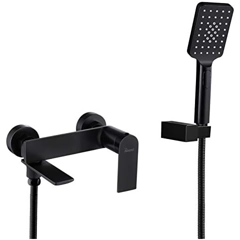 Phasat BB03E Bath Tap with Hand Shower Wall Mounted Black Tap for Bathroom 90° Rotating Spout Brass Cover