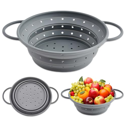 Escurridor Plegable Silicona, Colador Plegable 21.5 cm, Colador de Silicona para Ahorrar Espacio, Coladores Plegables de Cocina con Asa, Sin BPA, Fácil de Limpiar para Cocinar y Escurrir, Verduras