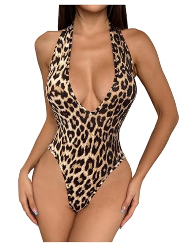 Milumia Women's Leopard Print Deep V Neck Halter...