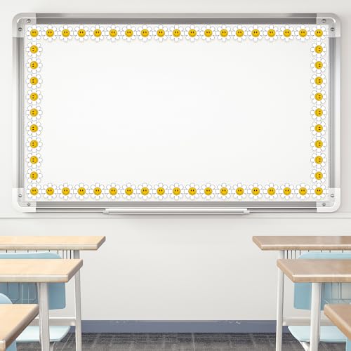 Image of Whaline 32.8 Ft Daisy Flower Bulletin Board Border Cartoon White Yellow Floral Die Cut Trim Border Roll for Classroom Back to School Chalkboard Decor