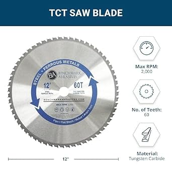 Benchmark 研磨剤 12インチ TCTソーブレード 炭化タングステンチップ円形金属切削鋸刃 スチール ステンレススチール ニッケル チタン 鉄金属 スチールパイプ用 12インチ 60歯