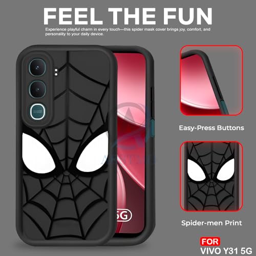Image of AESTMO Back Case Cover for Vivo Y31 5G Cover | Spidey Face Mask Design | Silicone Case | Full Body Protection | Camera Protection Back Cover for Vivo Y31 5G (Black)