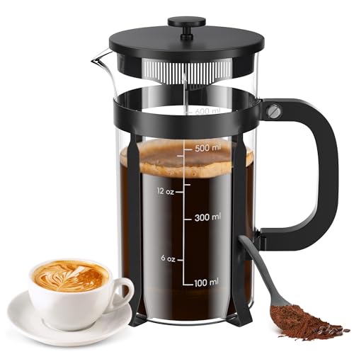 High - Quality 21 Ounce / 600ML French Press - Stainless Steel & Heatproof Glass, 4 - Filter Design - Make Cold Brew, Es - Detailed View