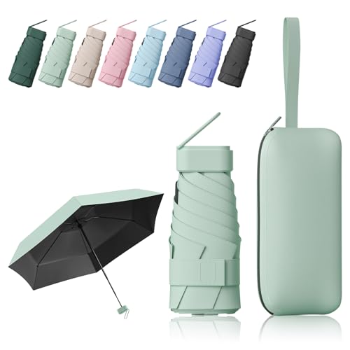 FESDMOH Mini Paraguas, Paraguas para el Sol, Sombrilla de Mano, Paraguas Plegable Antiviento, para Hombre y Mujer, Portátil Compacto de Viaje (Verde)