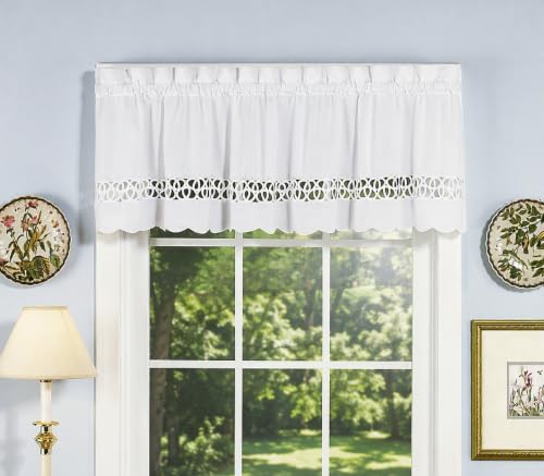 Today's Curtain Hellina Tapework Valance, 14-Inch, White - Hellina CA1800K