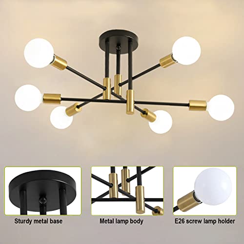 Hudi Fyier Modern Chandelier Light Fixtures, Creative Semi Flush Mount Ceiling Light, Pendant Lighting for Living Room Bedroom Dining Room Kitchen Office (6-Light)