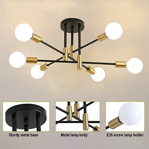 Modern Chandelier Light Fixtures, Creative Semi Flush Mount Ceiling Light, Pendant Lighting for Living Room Bedroom Dining Room Kitchen Office (6-Light) - Image 4