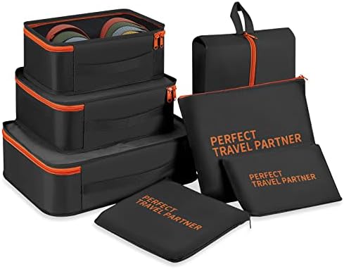 DIMJ 7 Pack Packing Cubes for Suitcase, Travel Luggage Organiser Set, Suitcase Organiser Bags for Clothes, Shoes, Cosmetics, Toiletries (Grey)