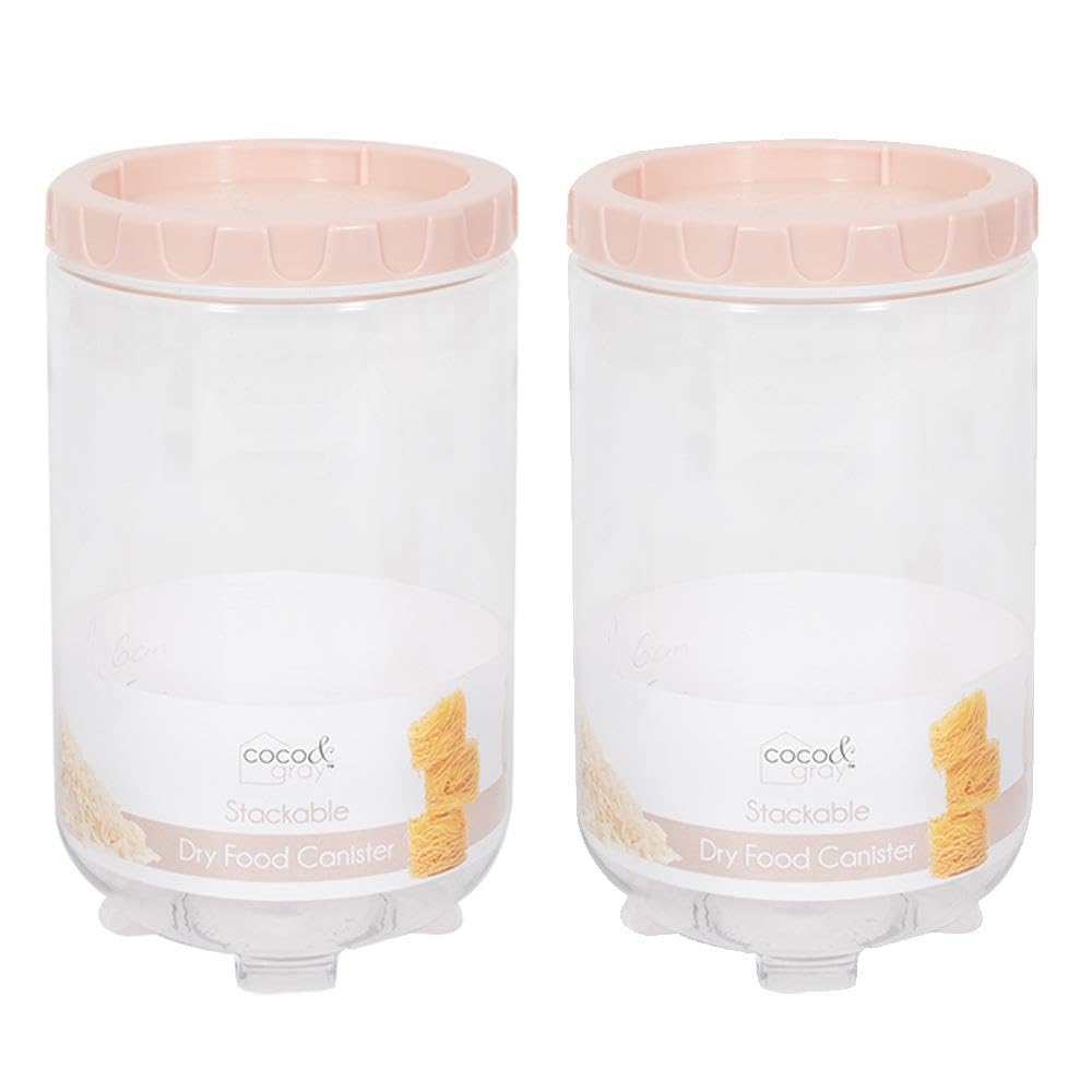 YöL Pack of 2 1400ml Stackable Dry Food Storage Canisters Tub Kitchen Container Freezer Safe