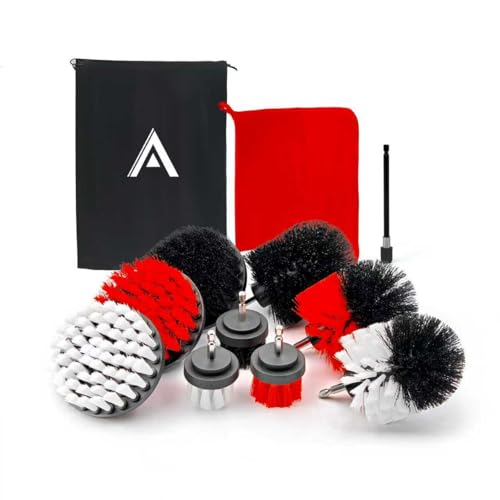 AVENDO Bürstenaufsatz für Akkuschrauber [9er Set] – 3 Bürstenformen + 3 Härtegrade: Soft/Medium/Hart – Universell einsetzbar – Reinigungsbürsten-Aufsätze Bohrmaschine – inkl. Verlängerungsbit & Beutel