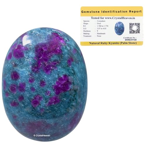 Image of Certified Ruby Kyanite Crystal Palm Pebbles Stones for Anxiety Stress Relief Massage - AAA Grade Original Healing Gemstone Agate Palm Stone for Yoga Meditation Spiritual Reiki Feng Shui