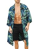 COOFANDY Men's Lightweight Kimono Robe Jacket Printed Bathrobes Casual Open Front Long Cardigan Coat Outwear Green, Large