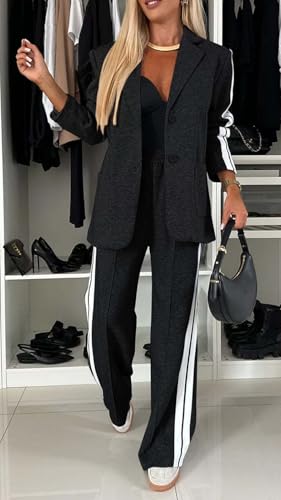 RoniKasha Women 2 Piece Blazer Outfits Notch Lapel Long Sleeve Casual Jacket and Wide Leg Pants Sets with Pockets3