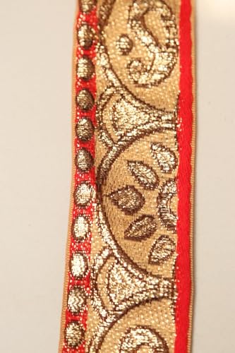 Image of Banarasi Silk Border Lace for Saree, Dupatta, Lehenga, Suit, Blouse & Home Furnishing, Crafting DIY (Beige Gold, 9 Meters x 2 Inch)